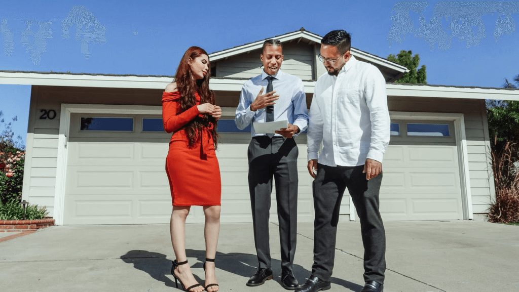 Couple speaking with the consultant about property rent