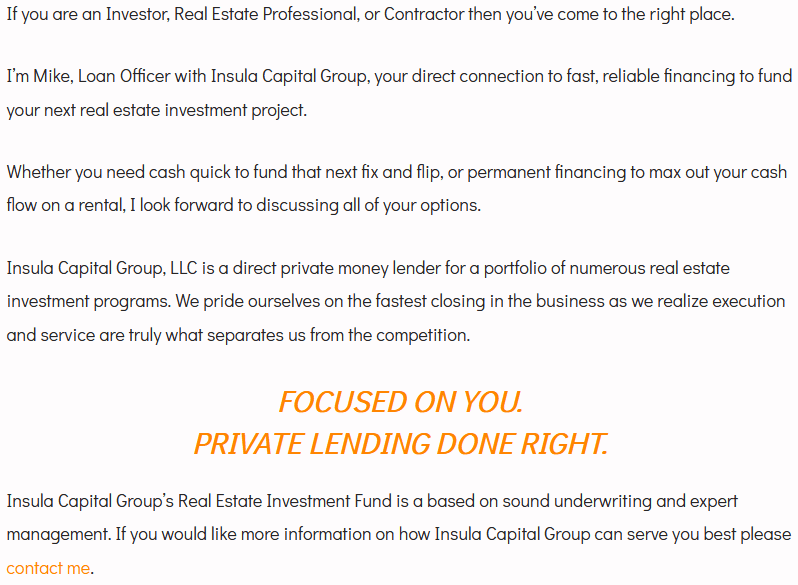 An advertisement for a private lending company.