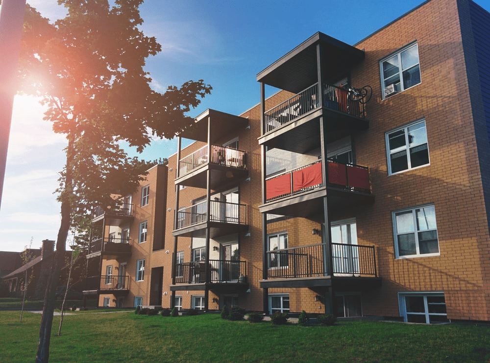 A well-maintained condo building