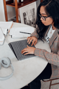 Woman looking at properties online.