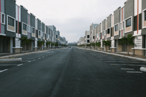 a street with apartments