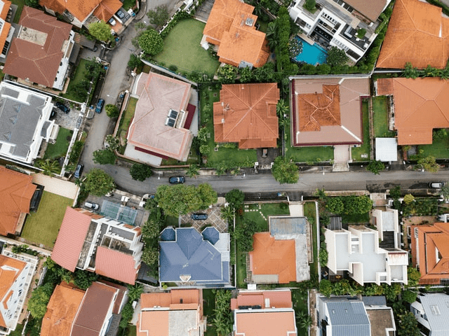 Aerial view of residential properties in the US