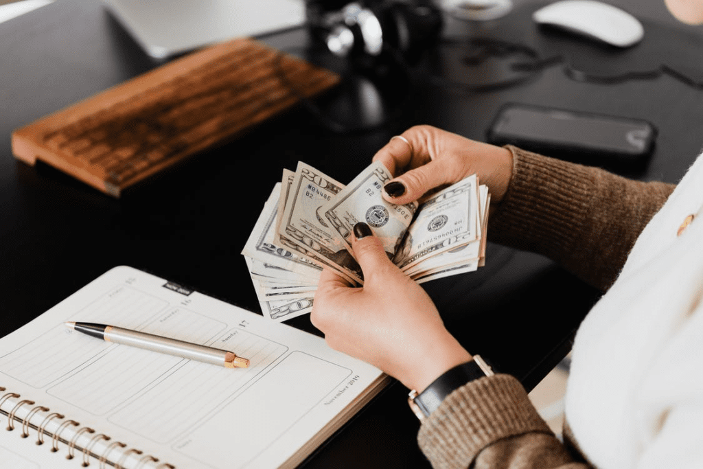 a woman counting her income