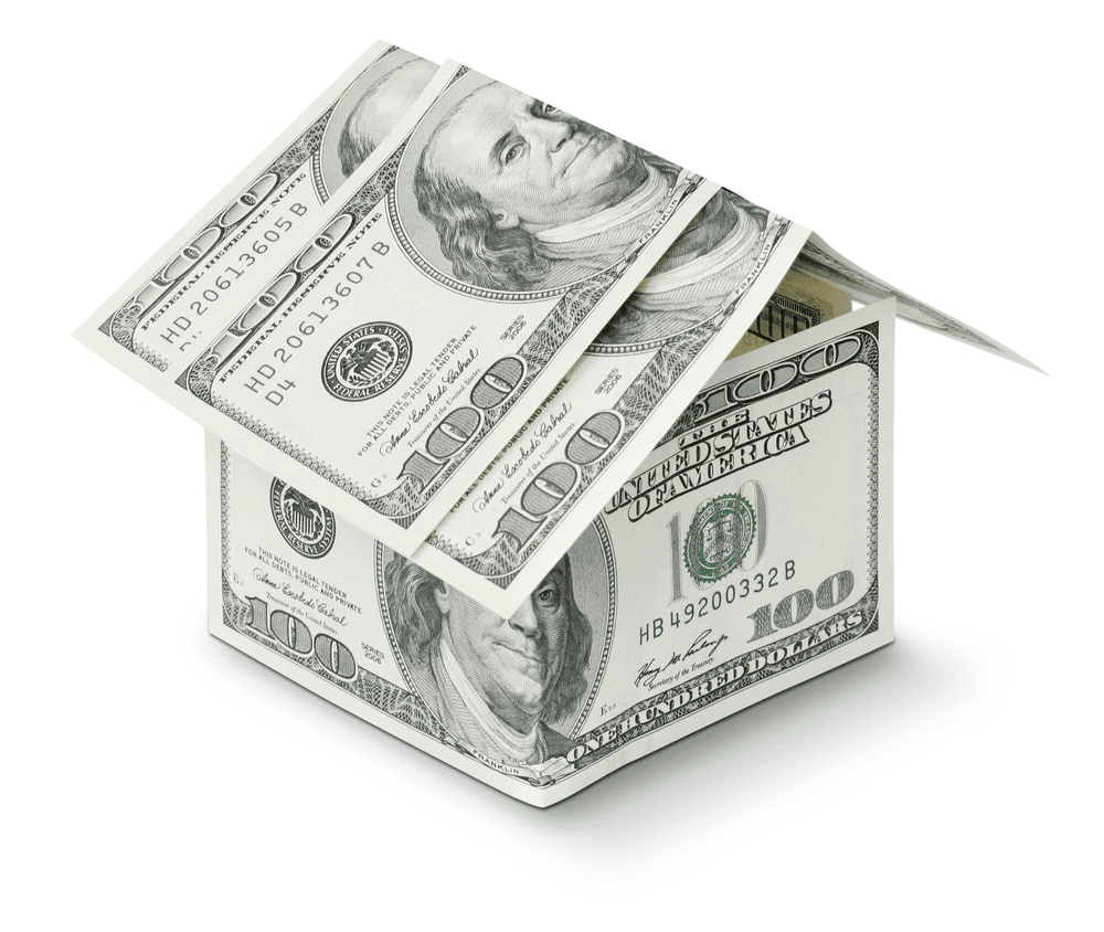 Dollar notes arranged in the form of a house