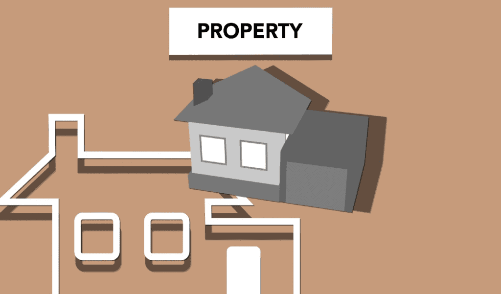 Animated house with a property label.