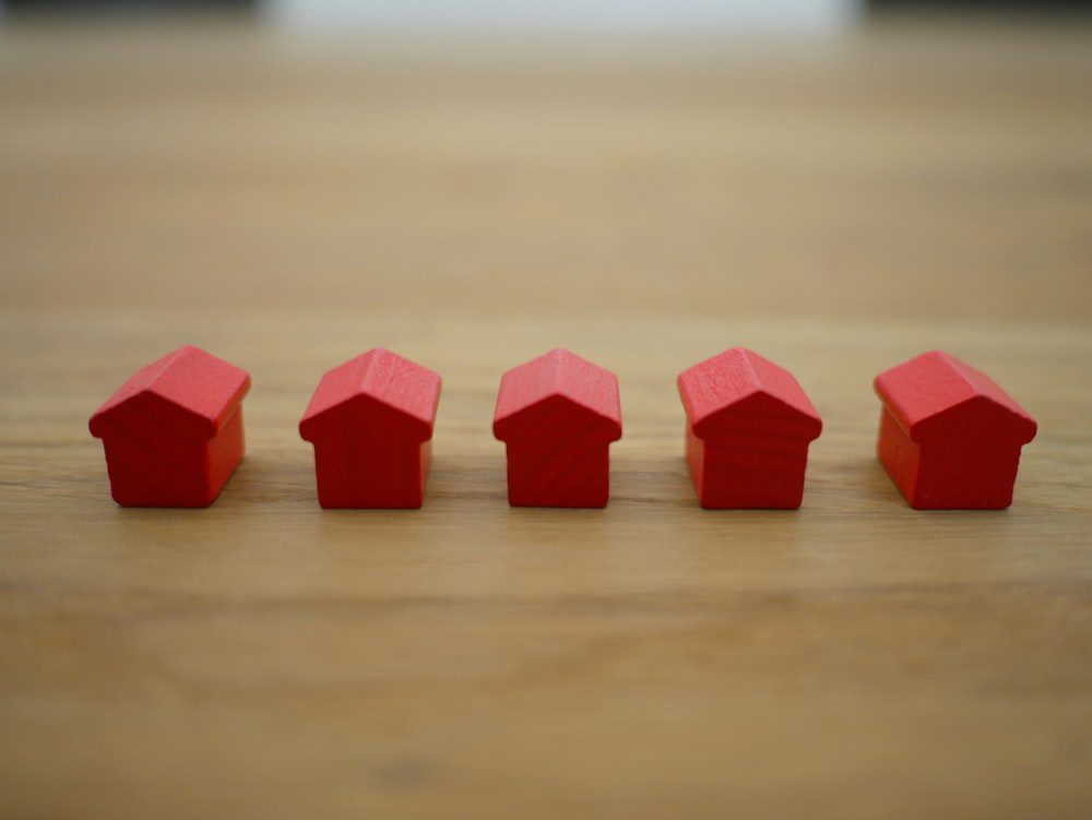 Red blocks shaped like houses