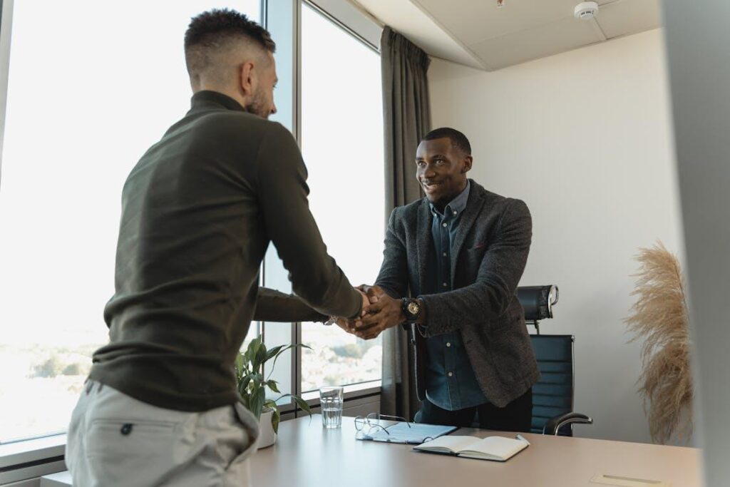 Handshake between two men