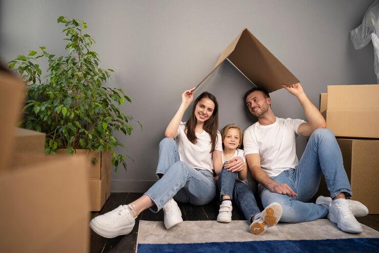 Young family in their new home