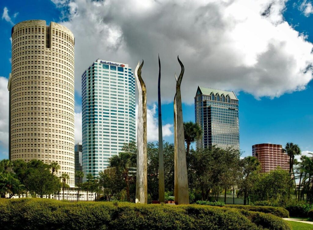 A shot of high-rise buildings aligned in a row