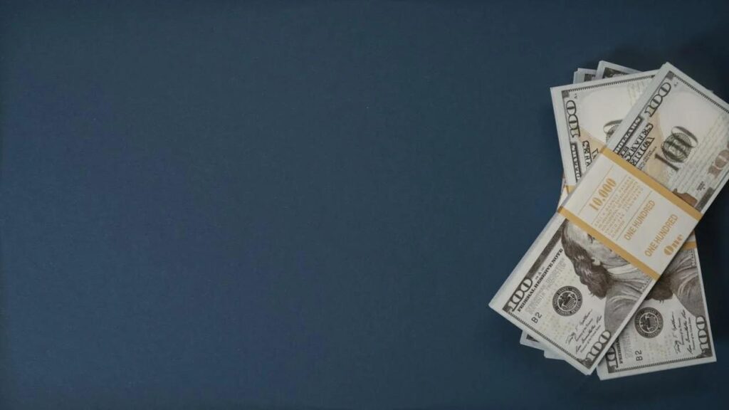 Dollars on a blue surface