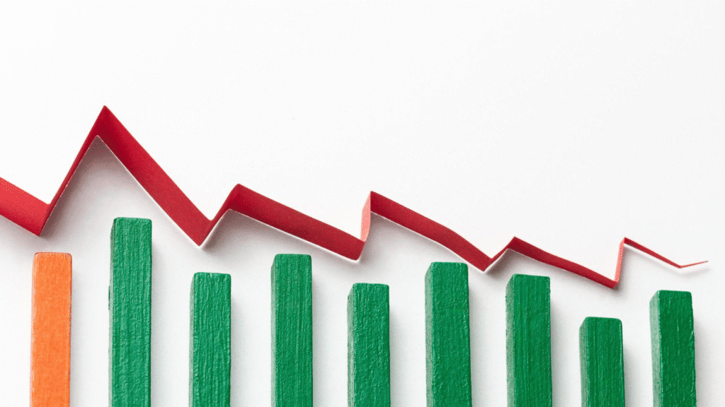 A concept image of a financial graph made with colorful blocks.