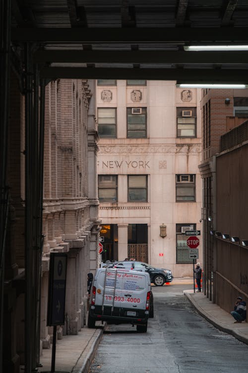 Urban alleyway with New York City architecture