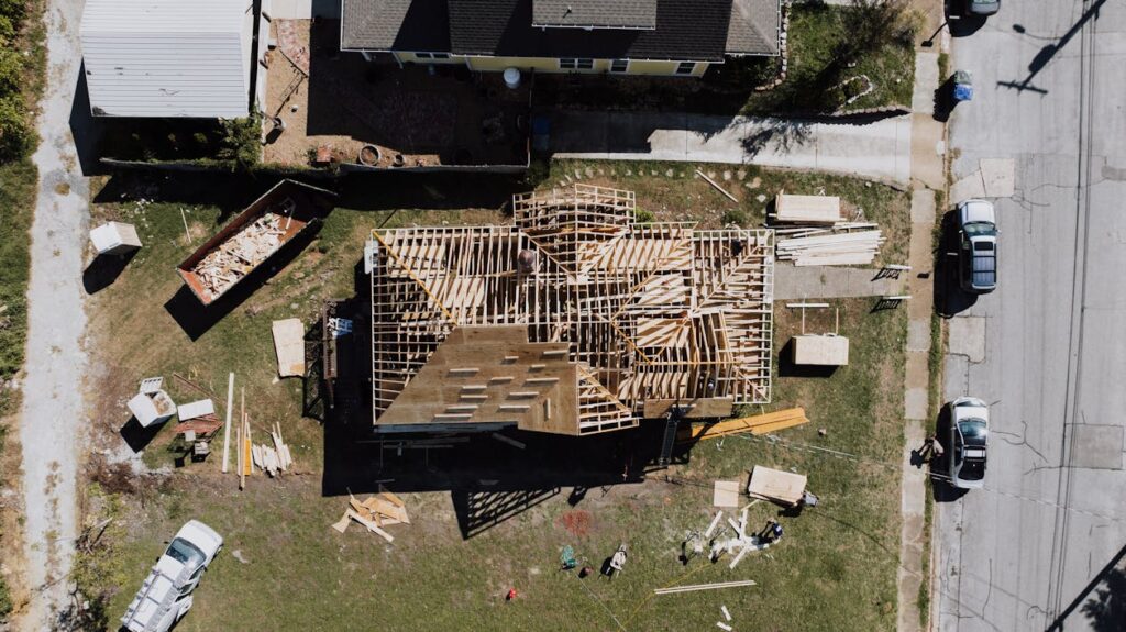 A top-view of a property under construction