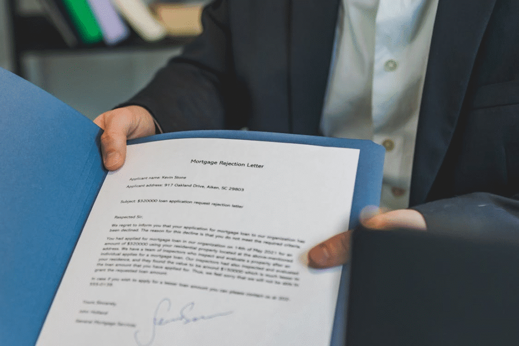 A person holding a mortgage loan rejection letter
