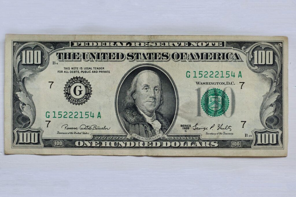 Close-up of a one-hundred-dollar bill