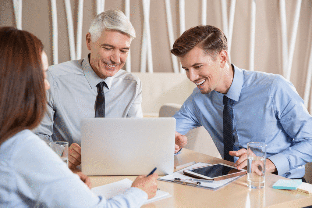 lender and clients amidst a business discussion