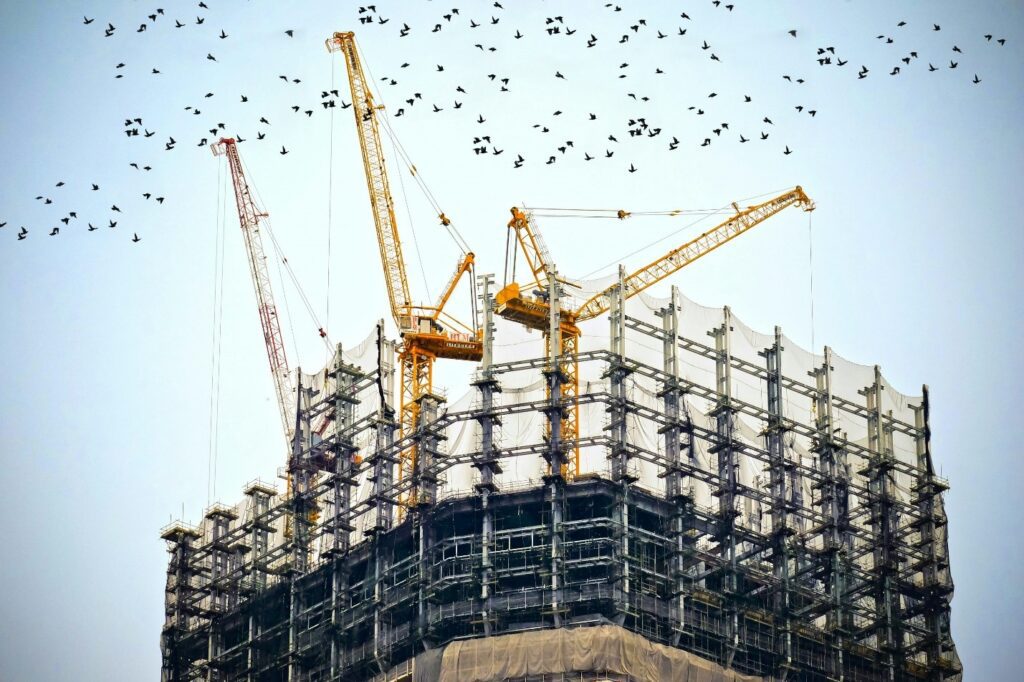 A large construction site with machines.