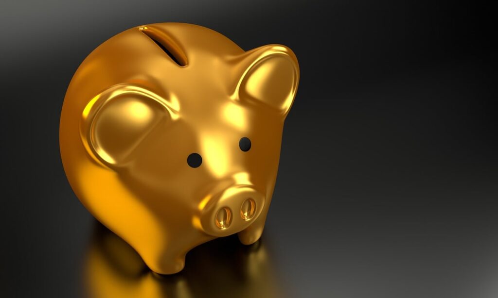 A gold piggy bank