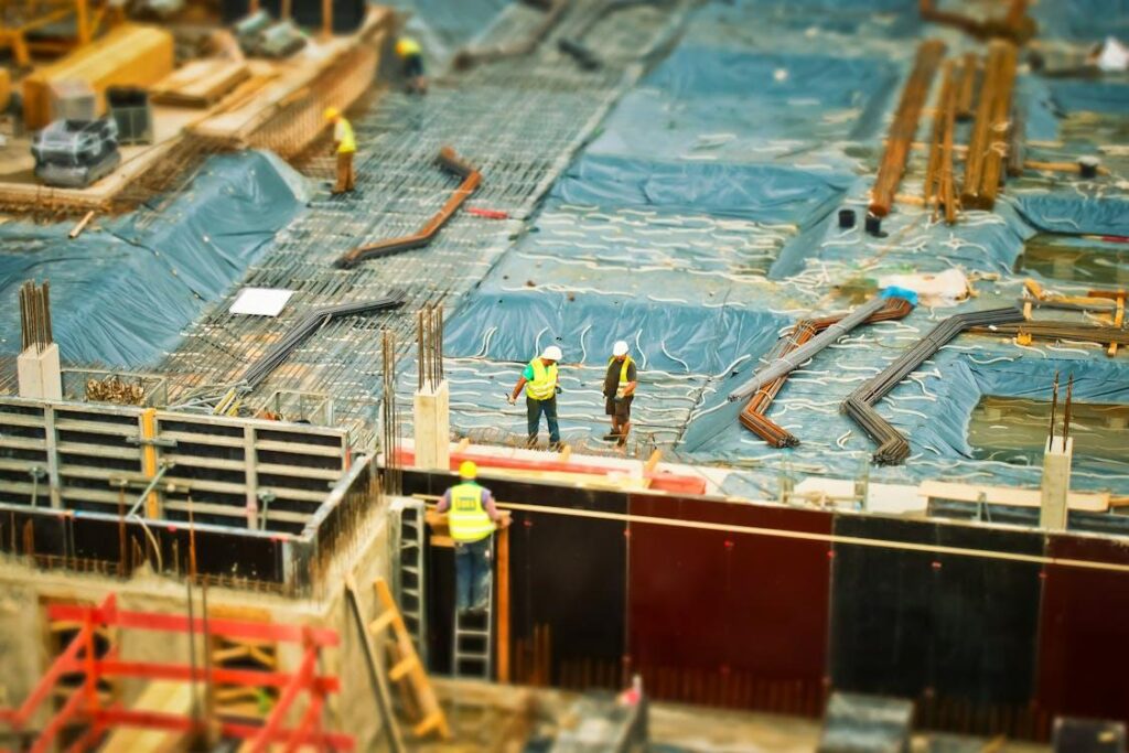 Construction workers at a construction site
