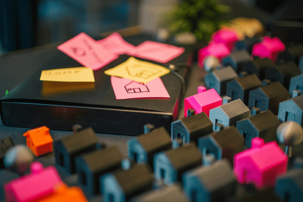 A picture of house models and notes