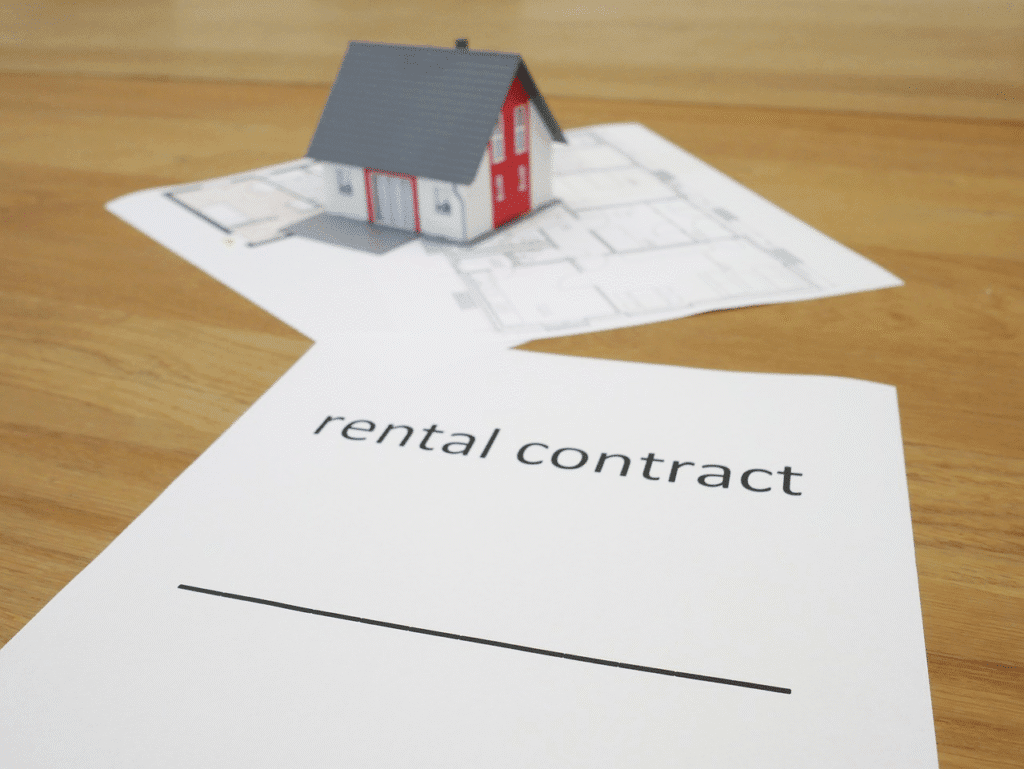 close-up of a rental contract on a table