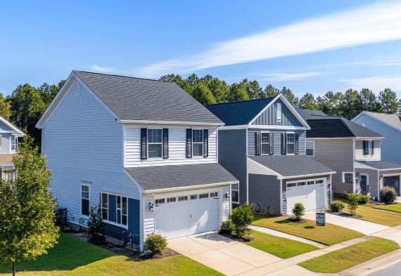 A number of large houses in a neighborhood.