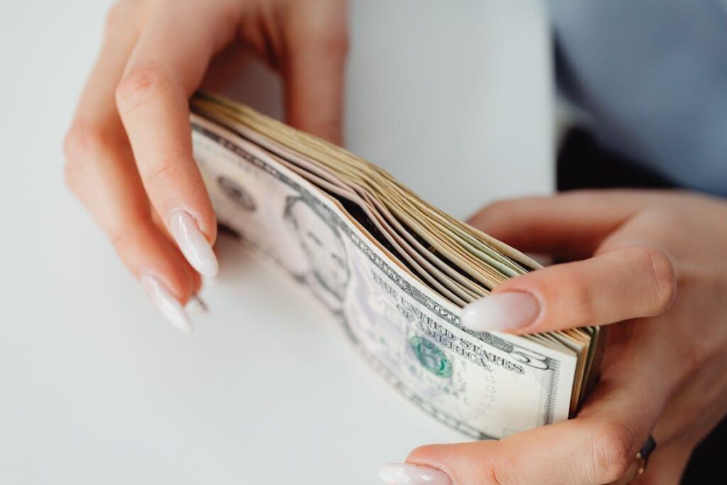 A person holding US dollar bills