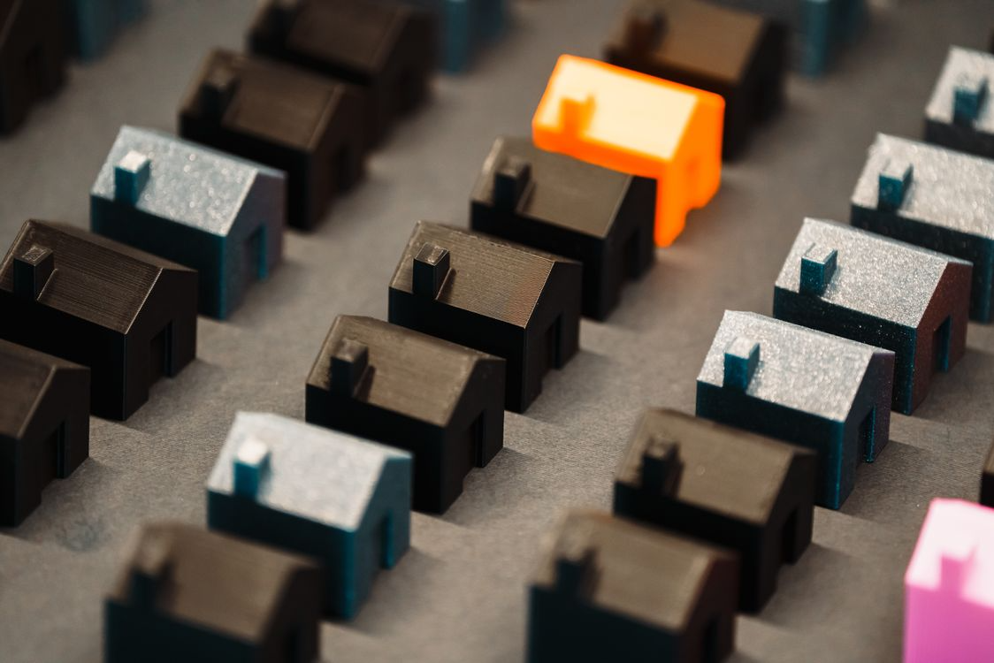 miniature model houses arranged in rows